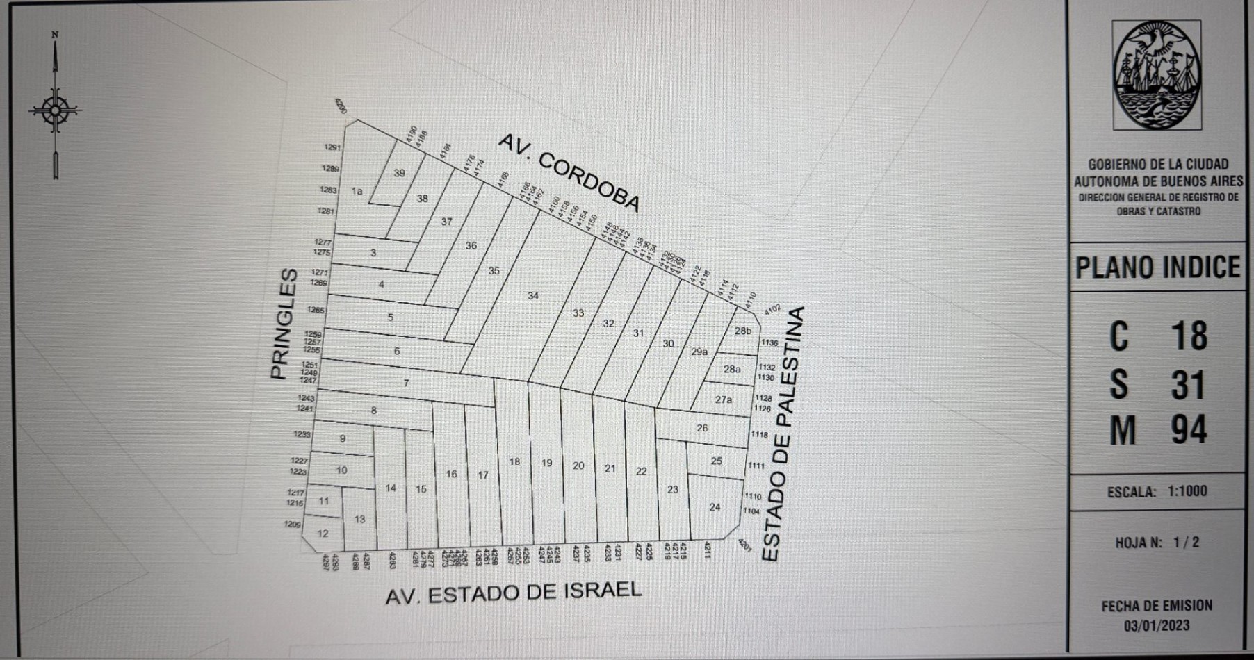 Oportunidad - Terreno Estado de Israel Esquina Pringles U$s450.000 Const: 1300 m² - Vendibles 1000 m²